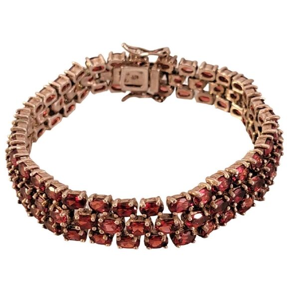 Dee Berkley Sterling Red Garnet Triple Row Tennis Bracelet - Picture 4 of 9